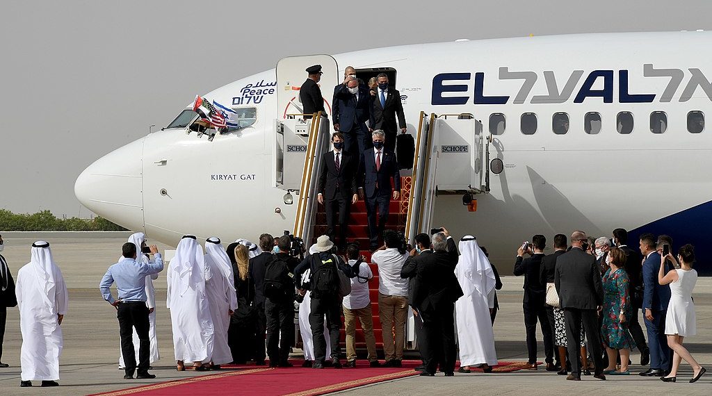 The first direct El-Al flight to the United Arab Emirates arrived at the international air port of Abu Dhabi.. August 31, 2020.  on board are:.NSA Robert O'Brien, Senior Advisor Jared Kushner and delegation of Israeli officials headed by NSA Meir Ben-Shabbat .Photo credit:  Matty Stern/U.S. Embassy Jerusalem